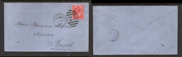 Great Britain, , EVIIR, cover, 1d , APPLEBY 25 FE N18 03 duplec > PENRITH