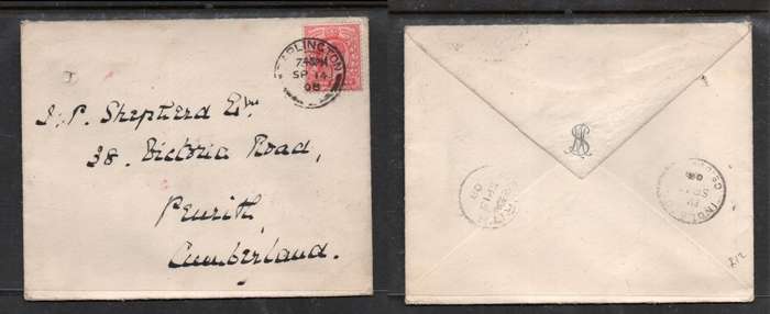 Great Britain, , EVIIR, cover, 1d ,DARLINGTON SP 14 08 c.d.s., > PENRITH, INGLETON transit