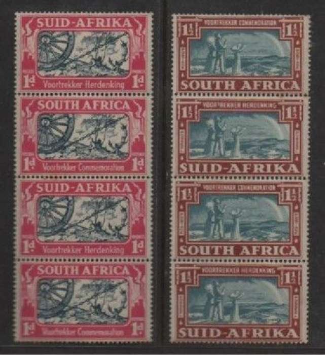 South Africa, 1939, Voortrekker Commemoration1d, 1 1/2d, strips of 4 MNH **