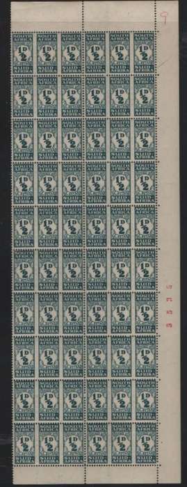 South Africa, 1943, 1/2d, postage due, part sheet of 20 units, MNH **