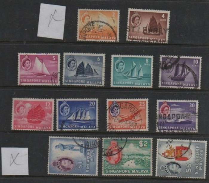 Singapore, EIIR, 1951 definitives, 2c - 30c, $1 - $5, used