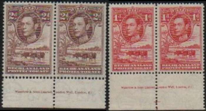 Bechuanaland,, GVIR, 1938, 1d, 2d, Imprint pairs Waterlow & Sons, MNH **
