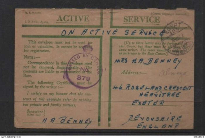 S Africa OAS, EGYPT 103 POSTAGE PREPAID 30 JA 42> S.Africa. Crowned Circle CENSOR 379
