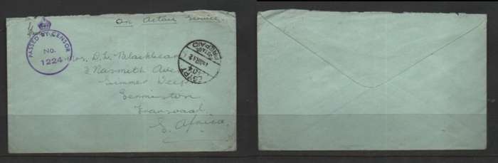 S Africa OAS, EGYPT 104 POSTAGE PREPAID 15 MR 42> S.Africa. Crowned Circle CENSOR1224