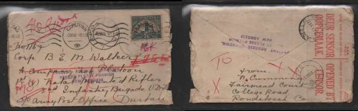 South Africa 1941 cover to a serviceman in Durban, later in East Africa, redirected & returned