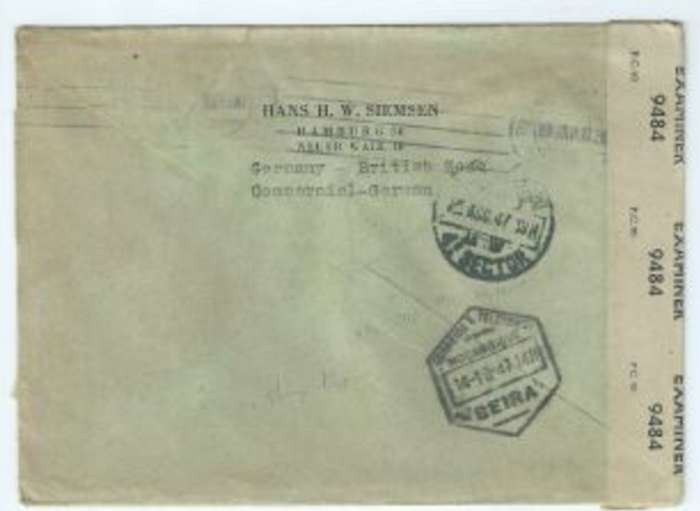 Germany, HAMBURG 06.08.47,British Censor > BEIRA, 4TH SECTOR transit
