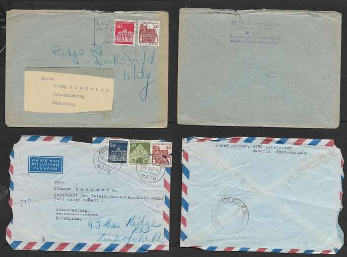 Germany covers, 1966, 50pf, KIEL c.d.s.1967 (air mail) 1 Mk. ARNETSRIED c.d.s.. > S.Africa