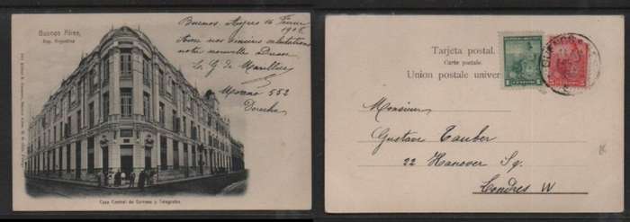 Argentina,Buenos Airies Casa Central de Correos used 1905 , 6c, BUENOS AIRIES FE 5 1905 c.d.s. > Fra