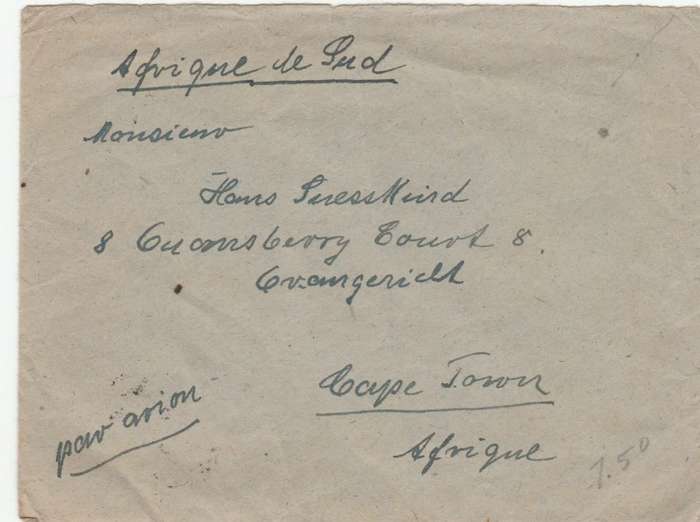 French Morocco, 1949 cover, 85 francs, air mail > South Africa