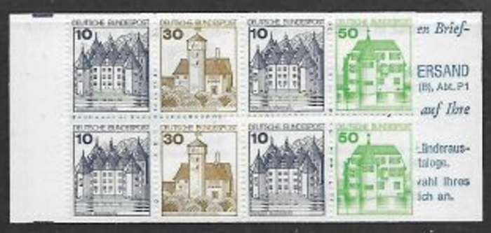 Germany 1977 complete booklet, pane `schloss & bergen`