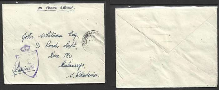 RHODESIAN AFRICAN RIFLES, FIELD POST OFFICE 584 3 MY 45 SHIELD CENSOR 4547 > Bulawayo