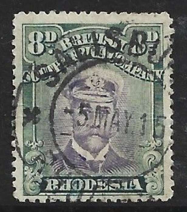 Rhodesia / B.S.A.Co. 1913 Admiral, 8d violet & green, Die II, perf 15, used