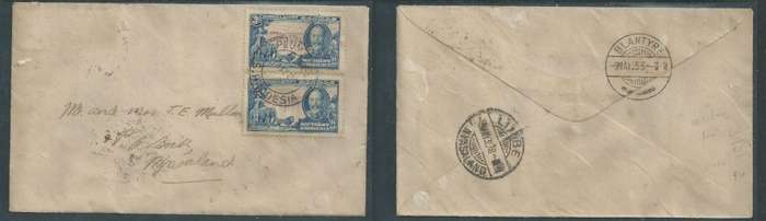 Southern Rhodesia, cover , 6d, PLUMTREE S. RHODESIA 7 MAY 1935 > LIMBE NYASALAND, BLANTYRE transit
