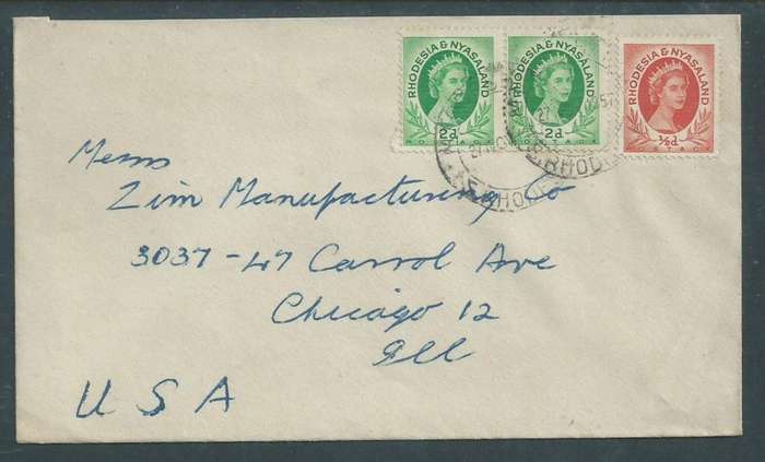 Rhodesia & Nyasaland,,4 1/2d cover > USA