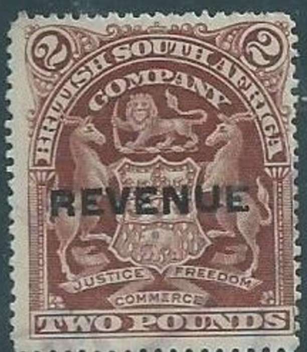 Southern Rhodesia / B.S.A.Co., 1907 Arms, £2, overprinted REVENUE, used