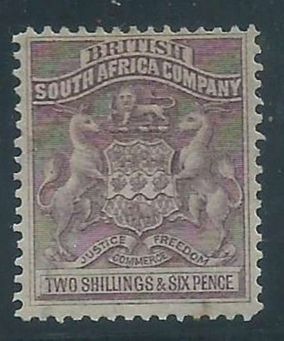 Southern Rhodesia,, B.S.A.Co., 1906, arms, 2/6 grey- purple, MH *