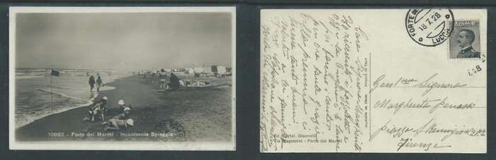 Forte dei Marmi, Incantevole Spiaggia, used 30c, FORTE DI MARMI LUCCA 18.7.28 >Firenze