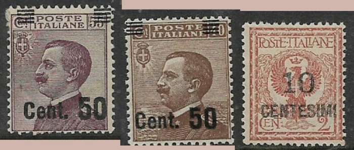 Italy, 1928, surcharges, 10c / 2c, 50c / 40c, 50c / 55c, MH *