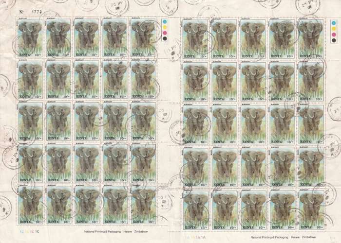 Kenya, 10/ elephant, full sheet of 50, used MOMBASA 20 MY 1992