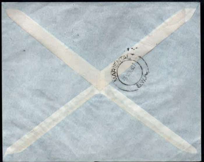 South West Africa, 1 1/2 vertical pair, first day WINDHOEK LUGPOS 1.3.37 c.d.s.air mail > MARIENTAL