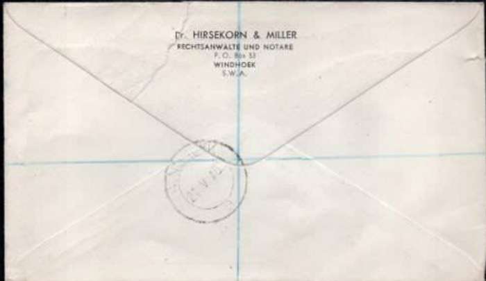 South West Africa registered cover, 6d, WINDHOEK 21 5 52 c.d.s. > Johannesburg.
