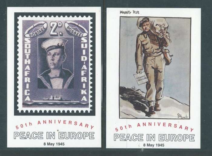 South Africa, 1995, 50th Anniversary of end of WWII, 6 commemorative cards + envelope