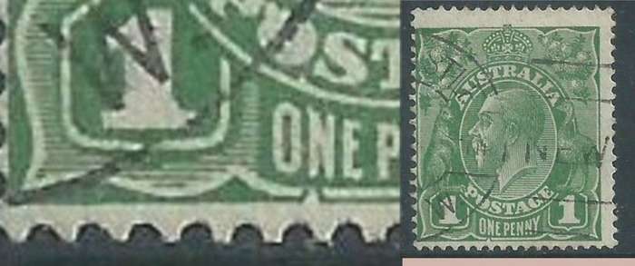 Australia, GVR, Heads, 1924, 1d sage-green, secret mark, used