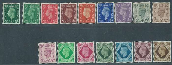 Great Britain, GVIR, 1937 1947, 1/2d - 1/, (1d, 3d are pale shades) MH *