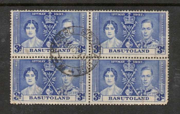 Basutoland GVIR Coronation 1937, 3d block of 4, used