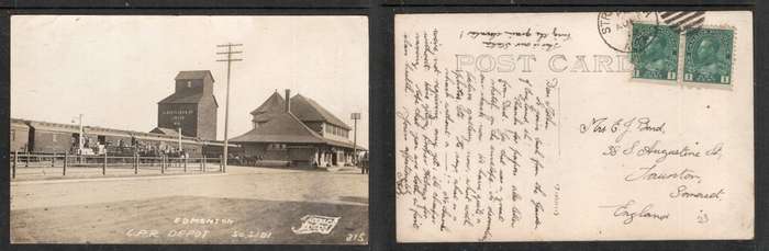 Canada C.P.R Depot, Edmonton PPC used 2c,> England, `FRASCHFOTOS` tm