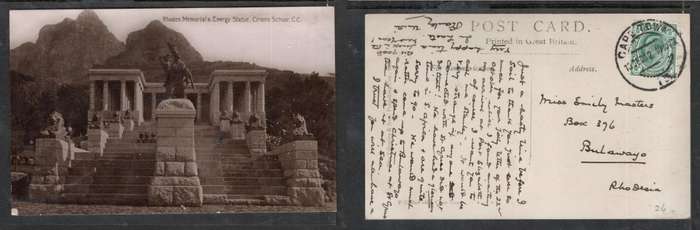 South Africa, Rhodes memorial, Groote Schuur, Transvaal 1/2d CAPETOWN  13 DEC 12 c.d.s.> Bulawayo