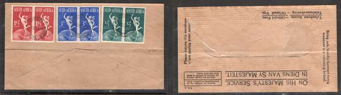 S.Africa Telephone Accounts  official,  U.P.U set used TOWNSVILLE JOHANNESBURG 8 OCT 49