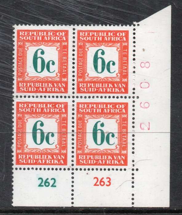 South Africa, 1969 - 71, Postage Due, 6c Control 262, 263, sheet no 2608 MNH **