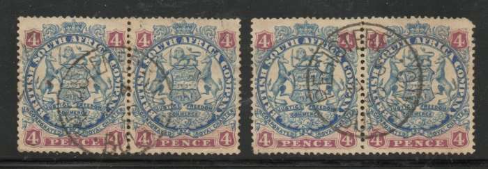 Rhodesia / B.S.A.Co., 1896, 4d, pairs, both shades
