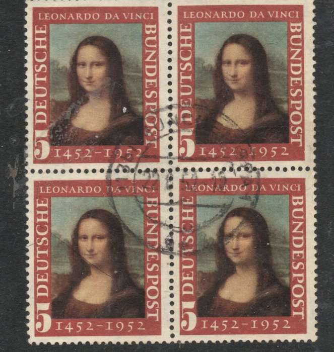 Germany, FRG, 1952, Mona Lisa, block of 4, superb used