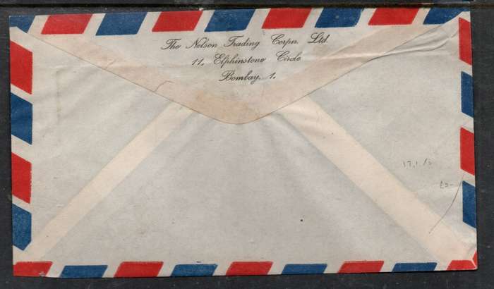 India, cover, GVIR,12 annas, BOMBAY STOCK EXCHANGE 17 MR 53 > Geneva