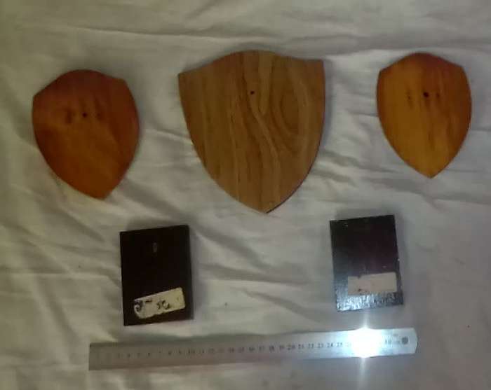5 small sports trophies, plaques