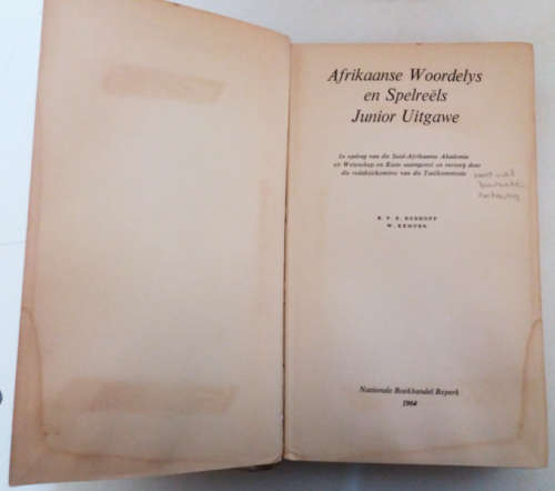 Afrikaanse Woordelys en Spelreëls - hardeband, junior uitgawe, Nasionale Boekhandel Beperk 1964