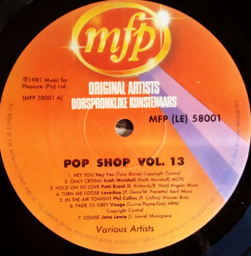 Pop shop vol 13 vinyl lp 1981 ( vinyl VG+)