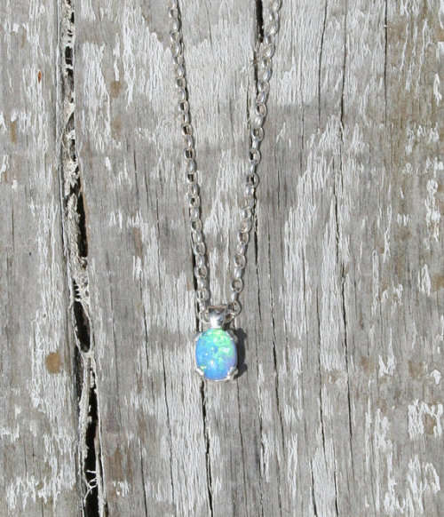 Blue opal sterling silver necklace