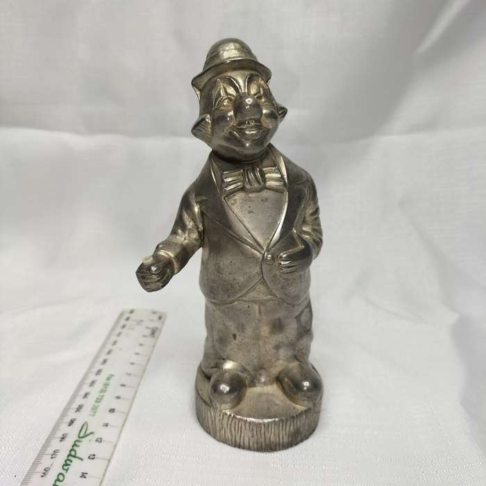 Metal Vintage Penny Piggy Bank Clown Silver Still!!!!