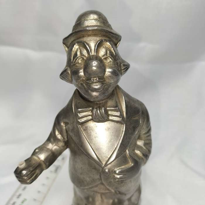 Metal Vintage Penny Piggy Bank Clown Silver Still!!!!