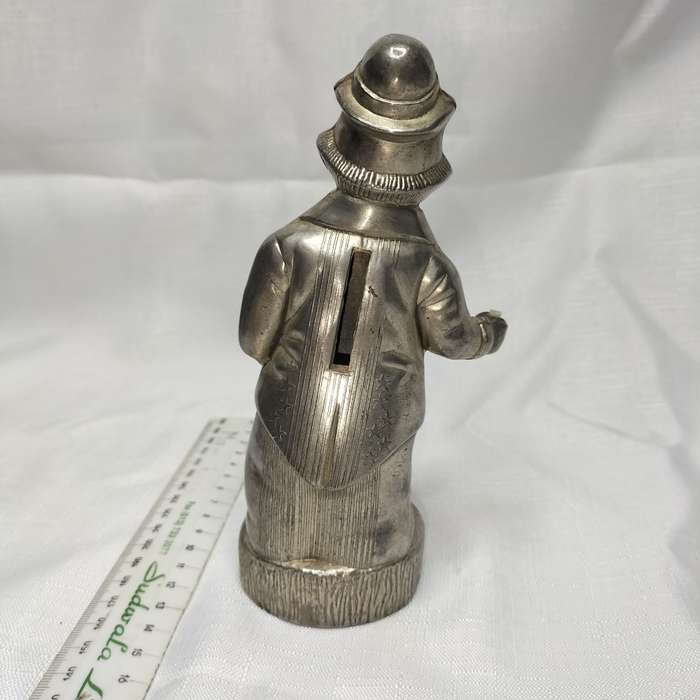 Metal Vintage Penny Piggy Bank Clown Silver Still!!!!