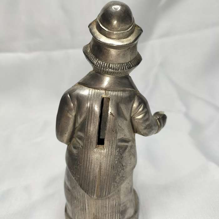 Metal Vintage Penny Piggy Bank Clown Silver Still!!!!