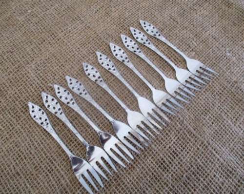 10x Cute Vintage Elwezetta Chrome Plate Cake Forks      Made in Holland