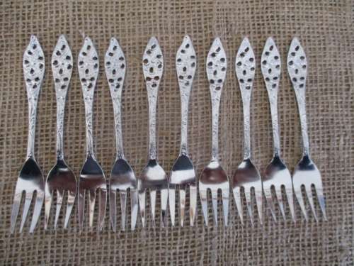 10x Cute Vintage Elwezetta Chrome Plate Cake Forks      Made in Holland