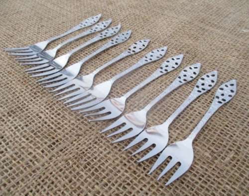 10x Cute Vintage Elwezetta Chrome Plate Cake Forks      Made in Holland