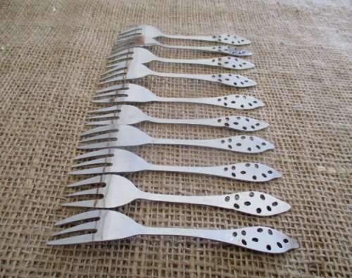 10x Cute Vintage Elwezetta Chrome Plate Cake Forks      Made in Holland