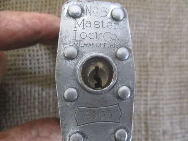 Laminated No 5 & No 22 Vintage Master Lock Co Padlocks & One Stainless Steel Padlock
