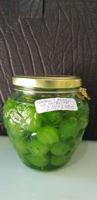 RARE GREEN CHERRIES IN GRAPE WITBLITS (MAMPOER) BOTTLED ON 2 NOVEMBER 2000 (23YRS)
